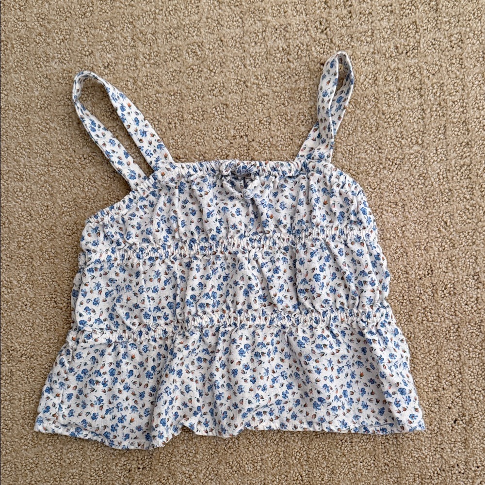Zara White and Blue Floral Top